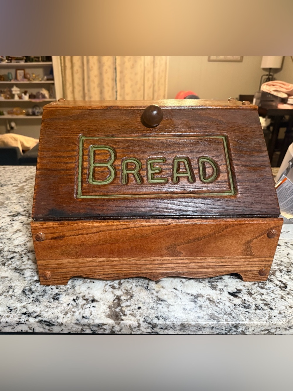 Vintage Wooden Bread Box with Green Lettering